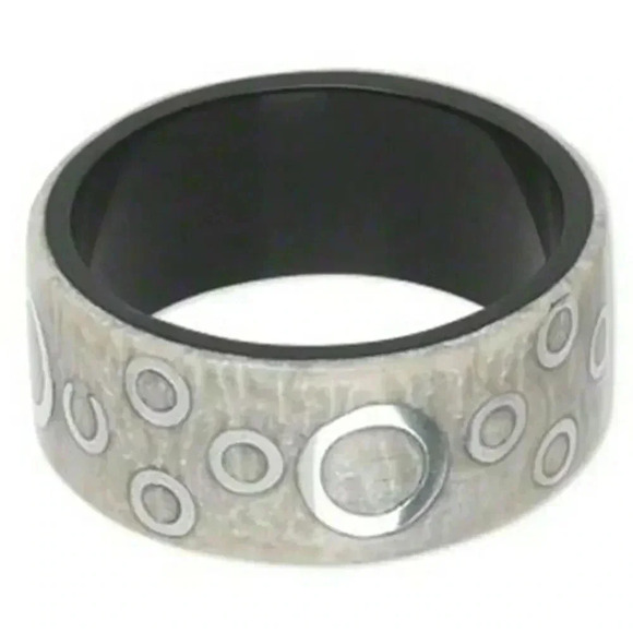 Mid Century Style Lucite Bangle Bracelet White Black Silver Circles Pattern - Picture 1 of 1